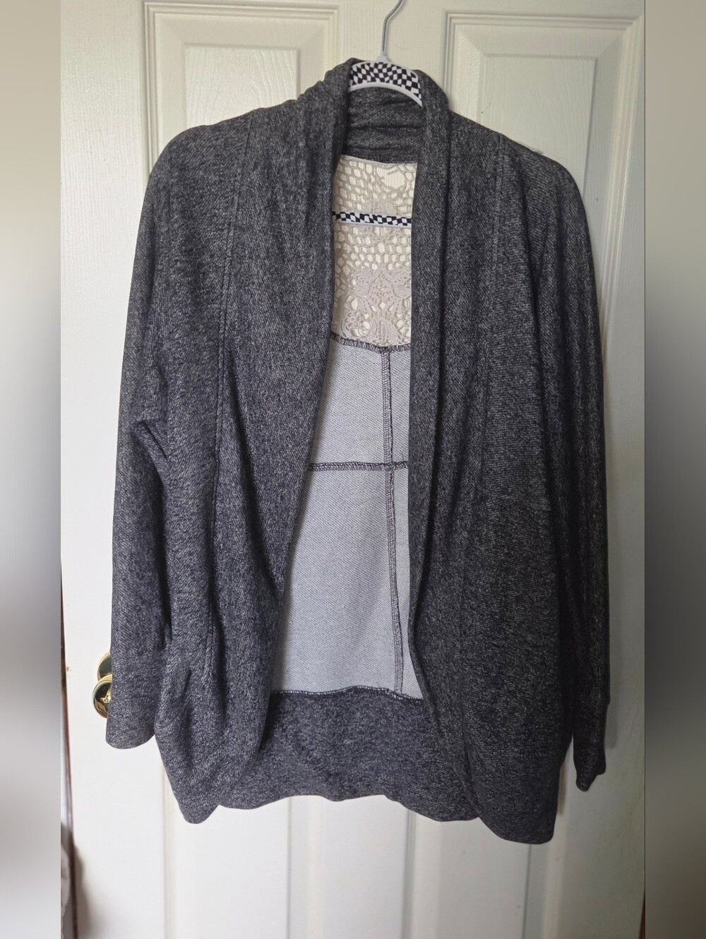 Bluenotes Dark Charcoal Open-Front Draped Cardigan